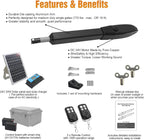 JUJIANG C026 Solar Gate Opener with Batteries & Solar Panel for Dual Swing Gates Up to 1540lb Automatic Gate Opener with Remote Complete Kit Medium Duty Electric Gate Opener Solar Powered 60W Motor