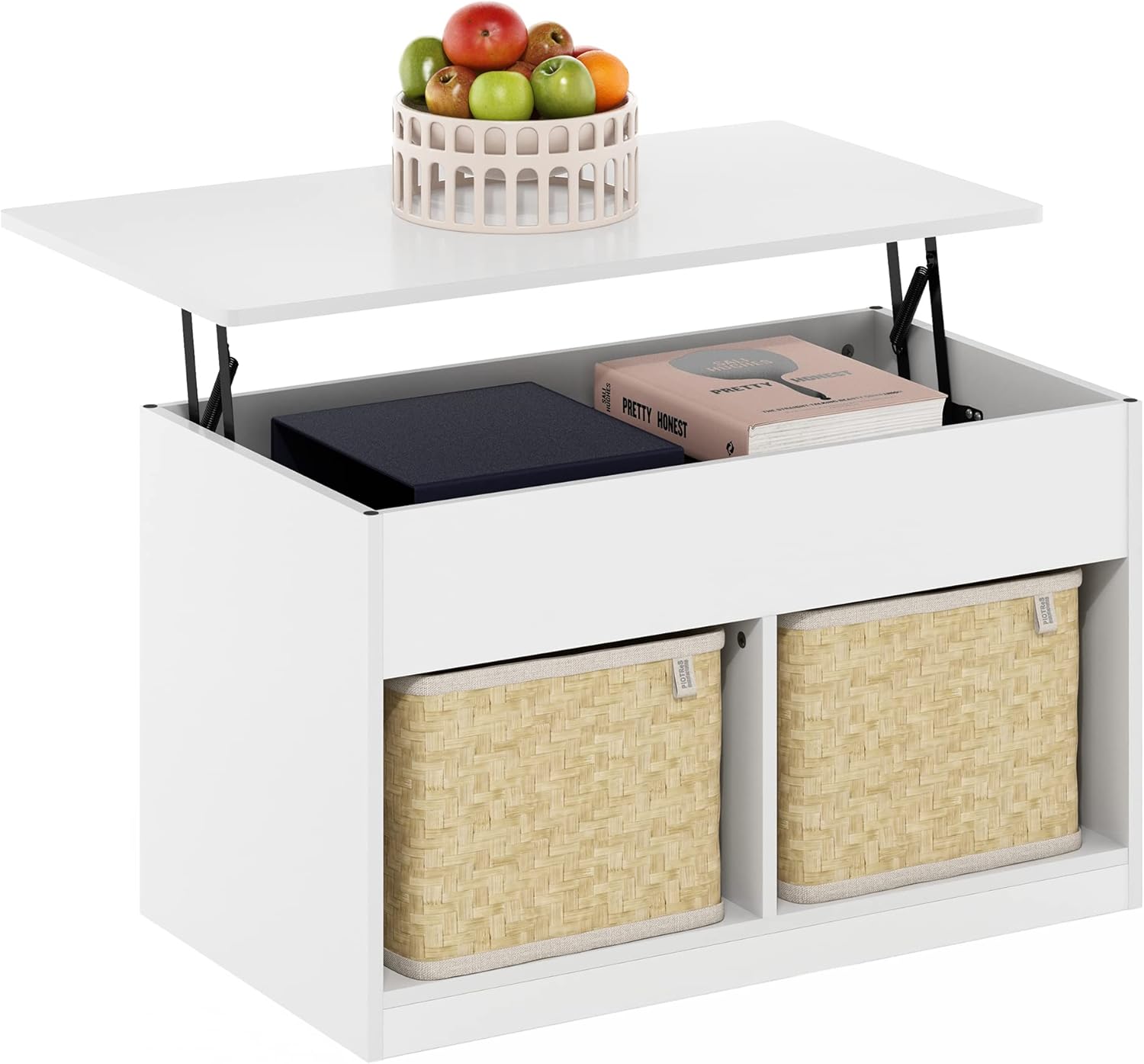 Furinno Jensen Living Room Lift Top Coffee Table with Hidden Compartment, Solid White