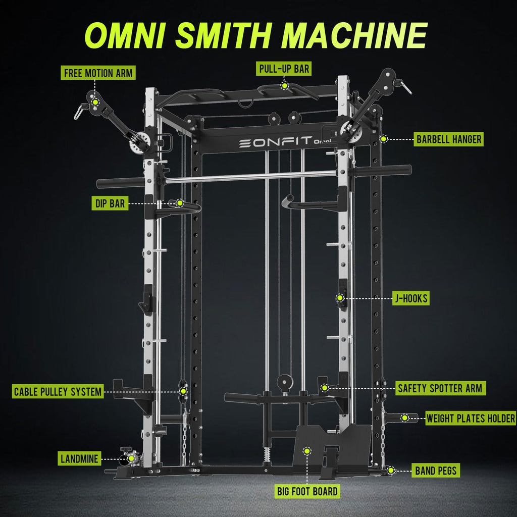 EonfitOmni Eonfit E3 Smith Machine for Home Gym with Cable Crossover System, Multi-Function Power Cage Squat Rack with LAT Pulldown for Home Gym Equipment