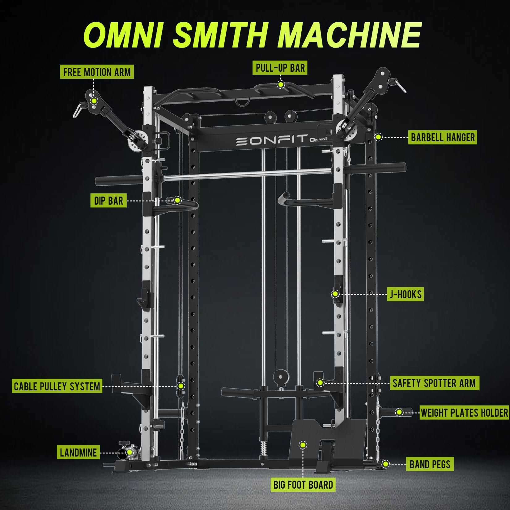 EonfitOmni Eonfit E3 Smith Machine for Home Gym with Cable Crossover System, Multi-Function Power Cage Squat Rack with LAT Pulldown for Home Gym Equipment