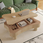 Lift Top Coffee Table with Storage for Living Room Mid Century Modern Coffee Table with Lifting Top Wood Fluted Coffee Tables with Lifts Up Tabletop for Home Apartment Office 38.6" Walnut Rectangle
