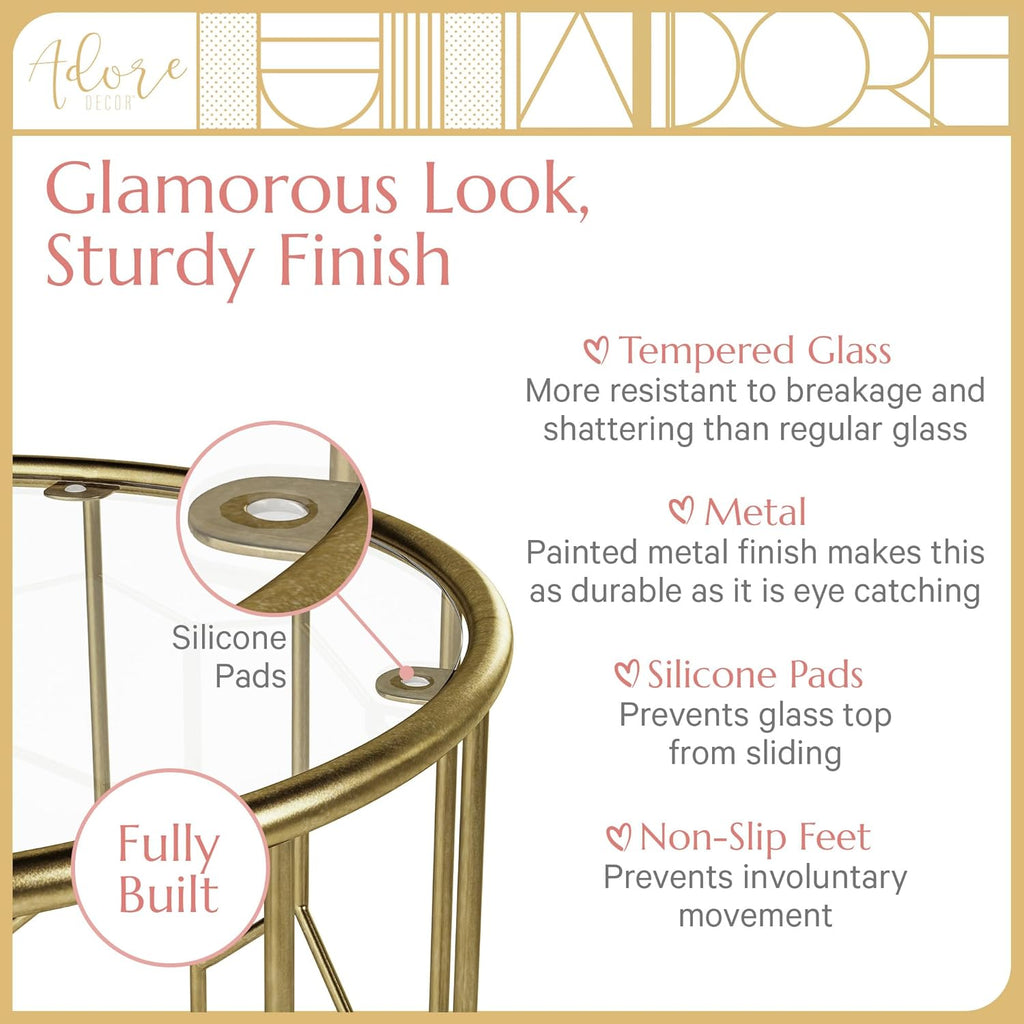 Harper Accent Side Table with Stylish Gold Frame, Round 16" Glass Top, Brushed MetalBase, Modern Metal SideTable or EndTable for Living Room, BedsideTable in Bedroom, Fully Assembled