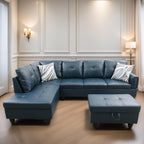 Leather Sectional Couch, Modern L Shaped Couches for Living Room, Comfy 4 Seat Modular Sectional Sofa with Ottoman Storage for Bedroom Apartment, Black