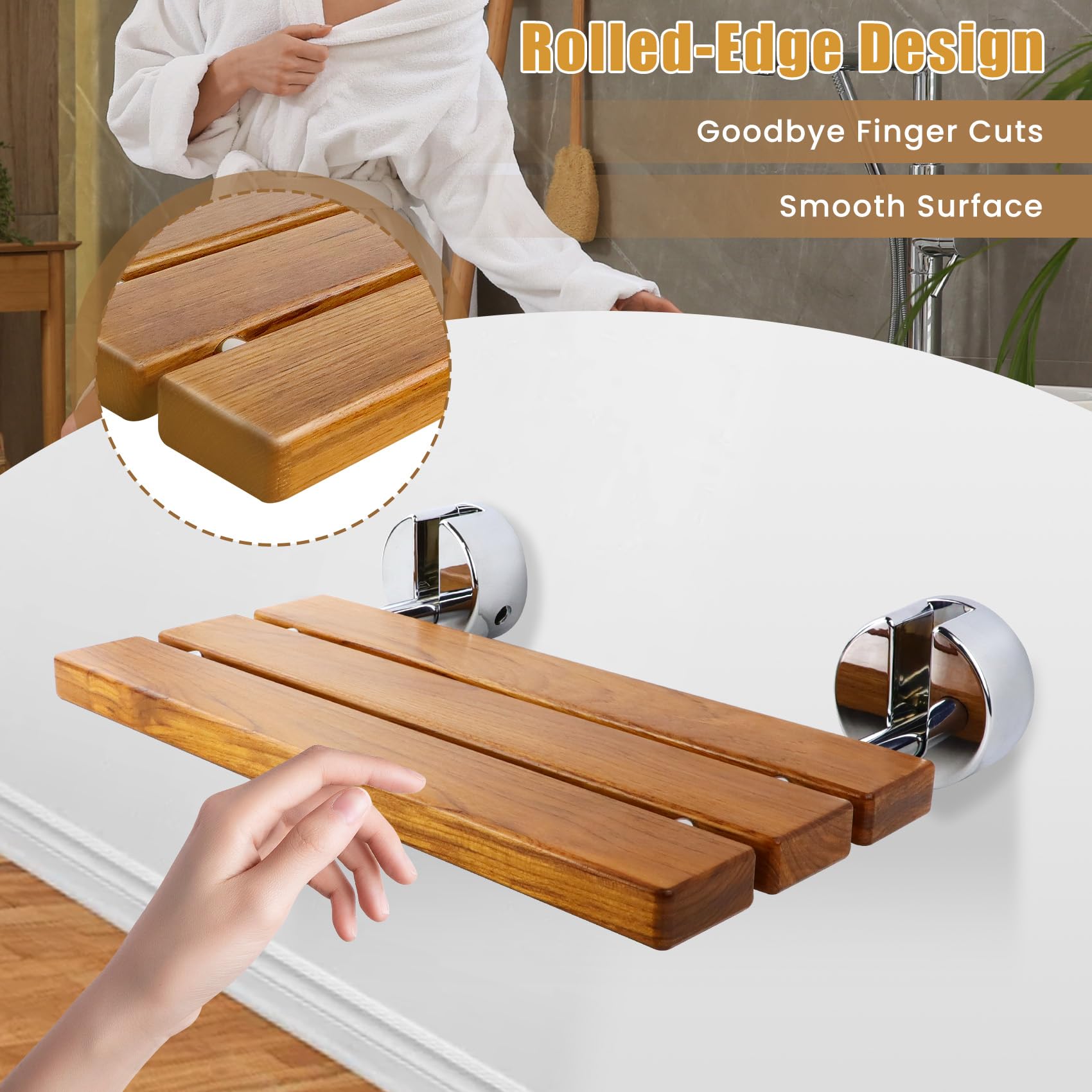 20" Teak Folding Shower Seat Wall Mounted,Fold Down Shower Bench for Small Shower Space, Home Care Teak Wood Stool for Inside Shower,Pregnants-Maximum Load 440lb[European Teak]