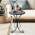 HONGLAND Outdoor Side Table, Small Outdoor Table, 12" Round Patio Side Table End Table, Glass Plant Stand, Small Bistro Coffee Table for Garden Patio Porch Living Room (Pelican)