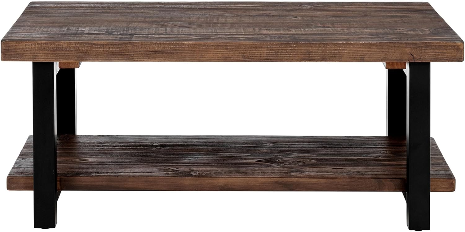 Alaterre Furniture Pomona Rustic Coffee Table with Storage Shelf - 42-Inch Industrial Modern Metal and Solid Wood Living Room Table - Easy Assembly Farmhouse Living Room Furniture (Rustic Natural)