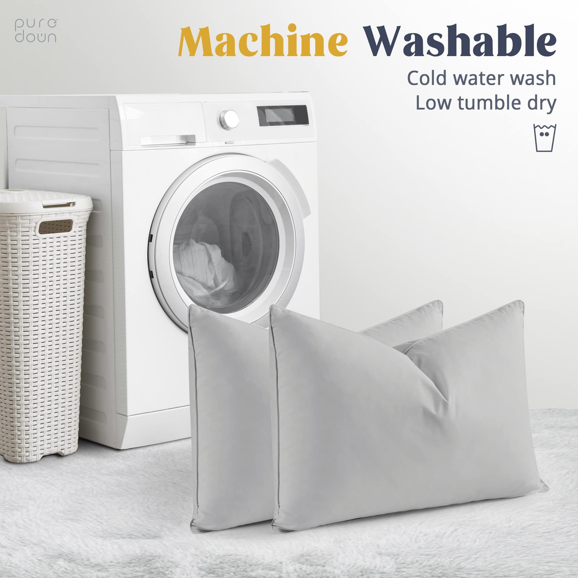 puredown® Goose Feathers and Down White Pillows with 100% Cotton Cover, Bed Sleeping Hotel Collection Pillows Set of 2, Standard Size