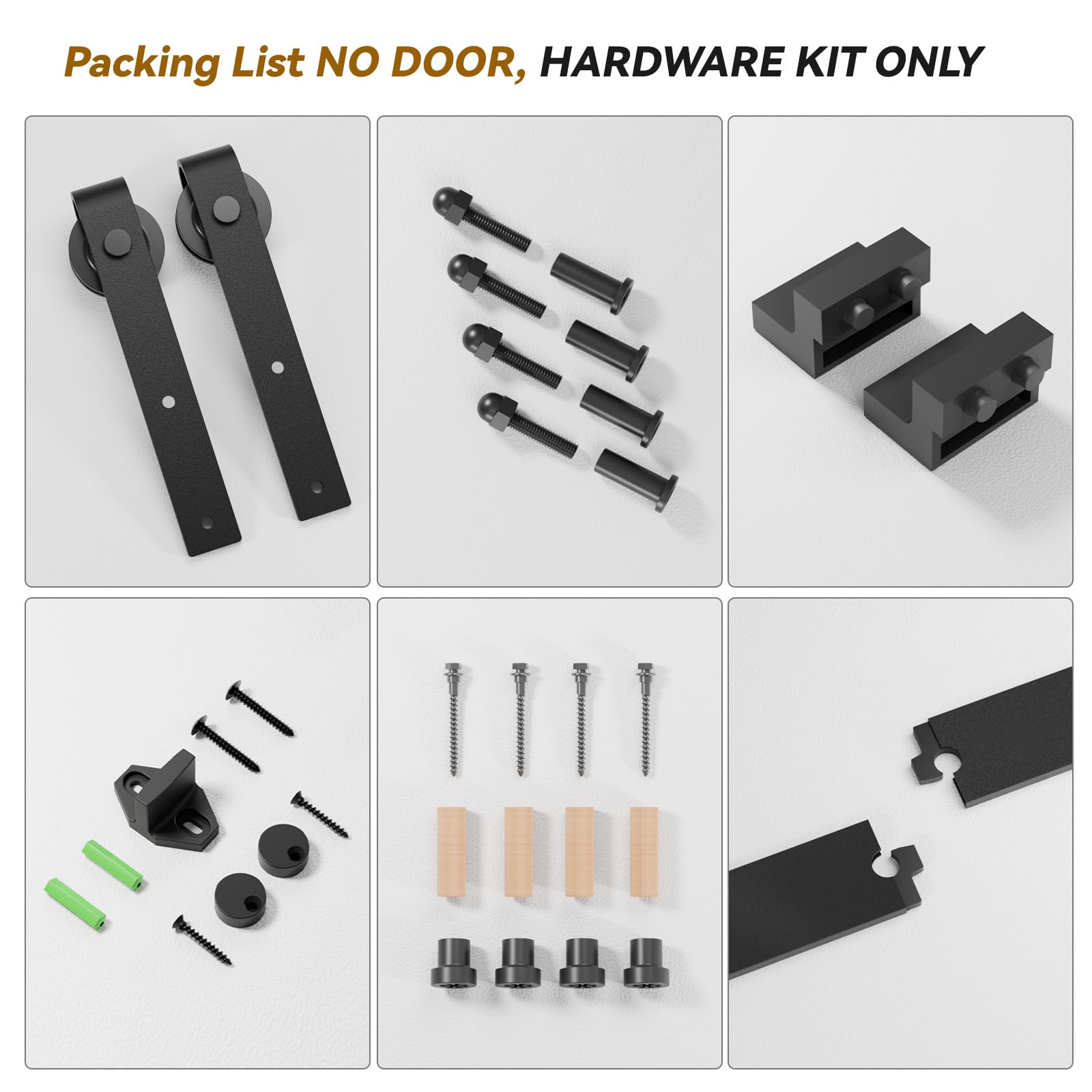 BONIKLUBA Kit de quincaillerie pour porte de grange coulissante de 6 pieds pour porte simple - Solide, fluide et silencieux - Haute résistance - Facile à installer, convient aux portes larges de 36" à 40" (cintre en forme de J)