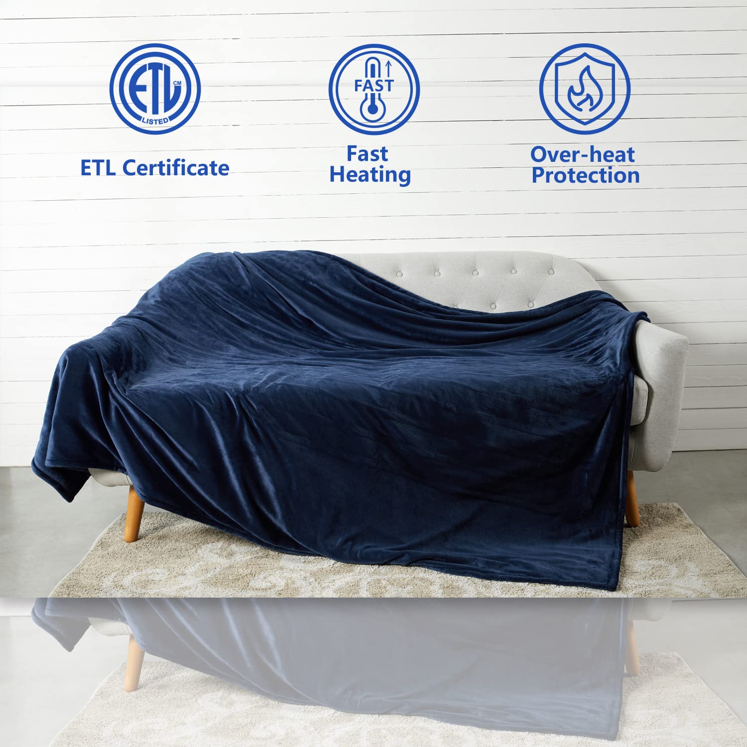 Manta Elétrica Tefici, Super Aconchegante e Macia, Flanela de 2 Camadas 50" x 60", Manta Aquecida com 3 Níveis de Aquecimento e Desligamento Automático em 4 Horas, Lavável na Máquina, Certificada ETL e FCC, Uso Residencial e Escritório, Cor Camelo