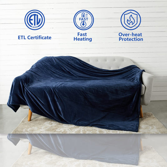 Tefici Electric Heated Blanket Throw, Super Cozy Soft 2-Layer Flannel 50" x 60" Heated Throw with 3 Heating Levels & 4 Hours Auto Off, Machine Washable, ETL&FCC Certified, Home Office Use,Camel