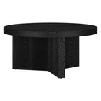 Henn&Hart 36" Fluted Round Wood Pedestal Low-Profile Coffee Table for Living Room, Family Room, or Office, Alder Brown