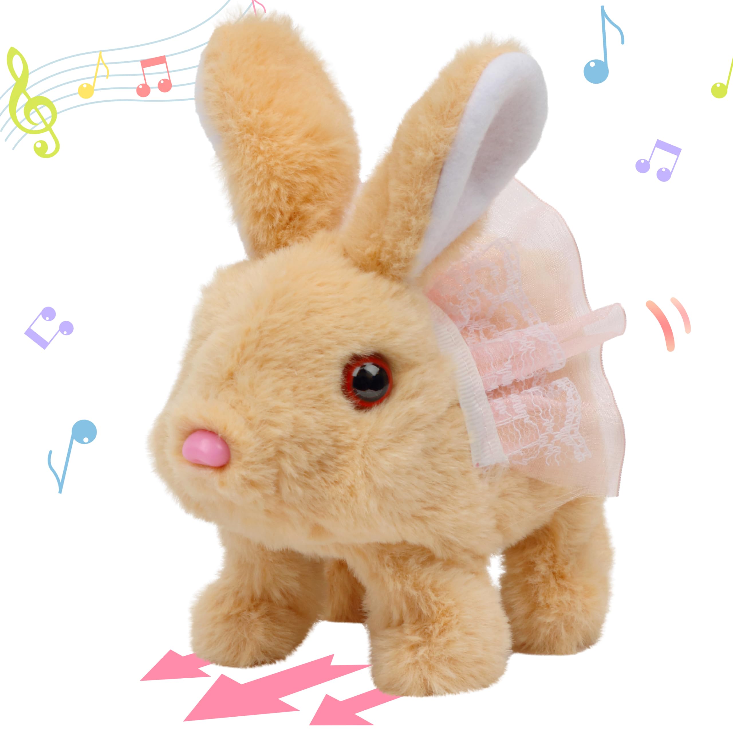 Hopearl Hopping Rabbit with Bell Interactive Electronic Pet Plush Bunny Toy with Sounds and Movements Animated Walking Wiggle Ears Twitch Nose Gift for Toddlers Birthday, Rainbow, 7''