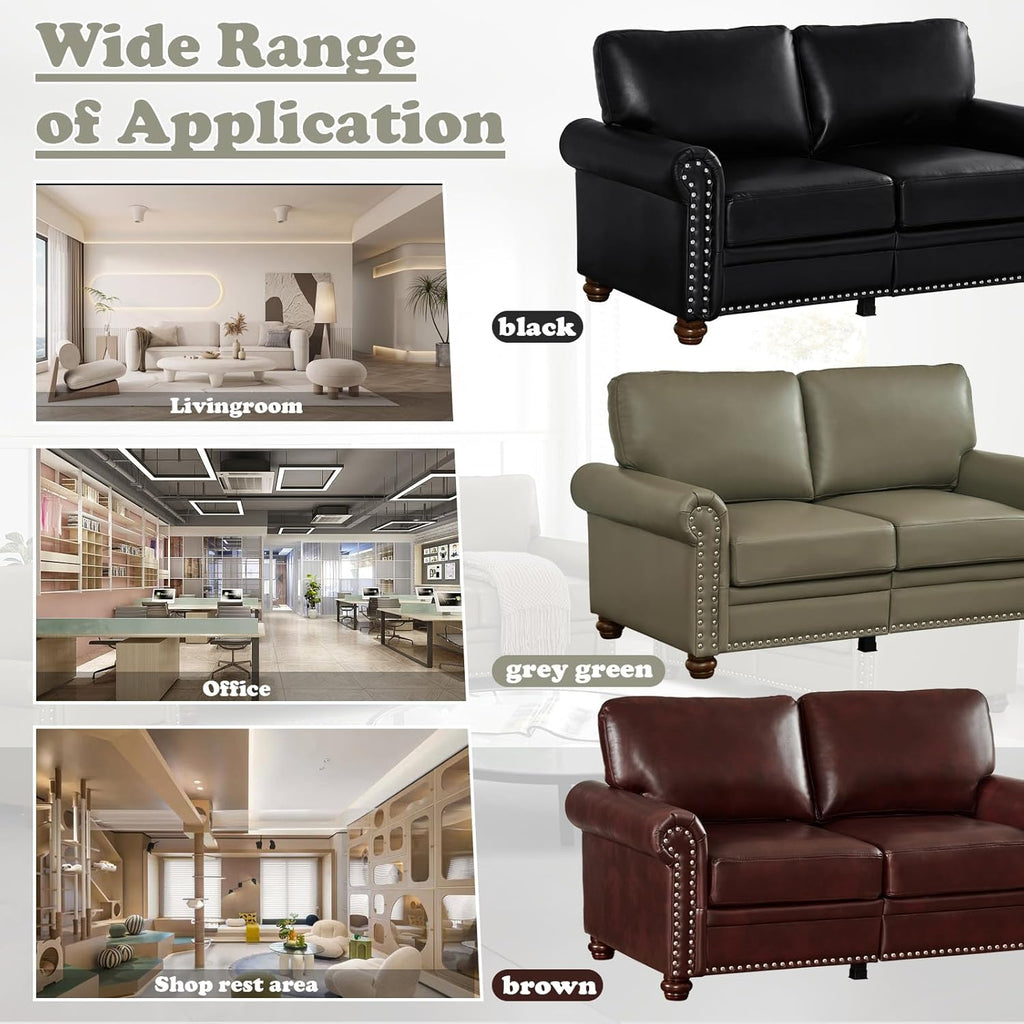 Antetek 2-Piece Comfy Upholstered PU Leather Sofa Couch Set, Mid-Century Modern Loveseat Sofa+3 Seater Couch with Storage Space for Living Room, Furniture Set, Red Brown