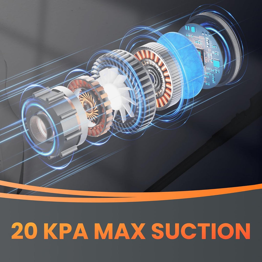 Giraffe Tools Grandstorm Retractable Vacuum with 30 FT Hose Anti-Kink, Wall-Mounted Vacuum Cleaner with 6 Nozzles for Garage Detailing Remote Control Shop Vac, Grey