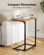 Pipishell C-Shaped Side Table, C-Table for Sofa, End Table with Metal Frame, Large Surface Couch Table for Living Room, Bedroom, and Home Office, Rustic Design, PIET11V