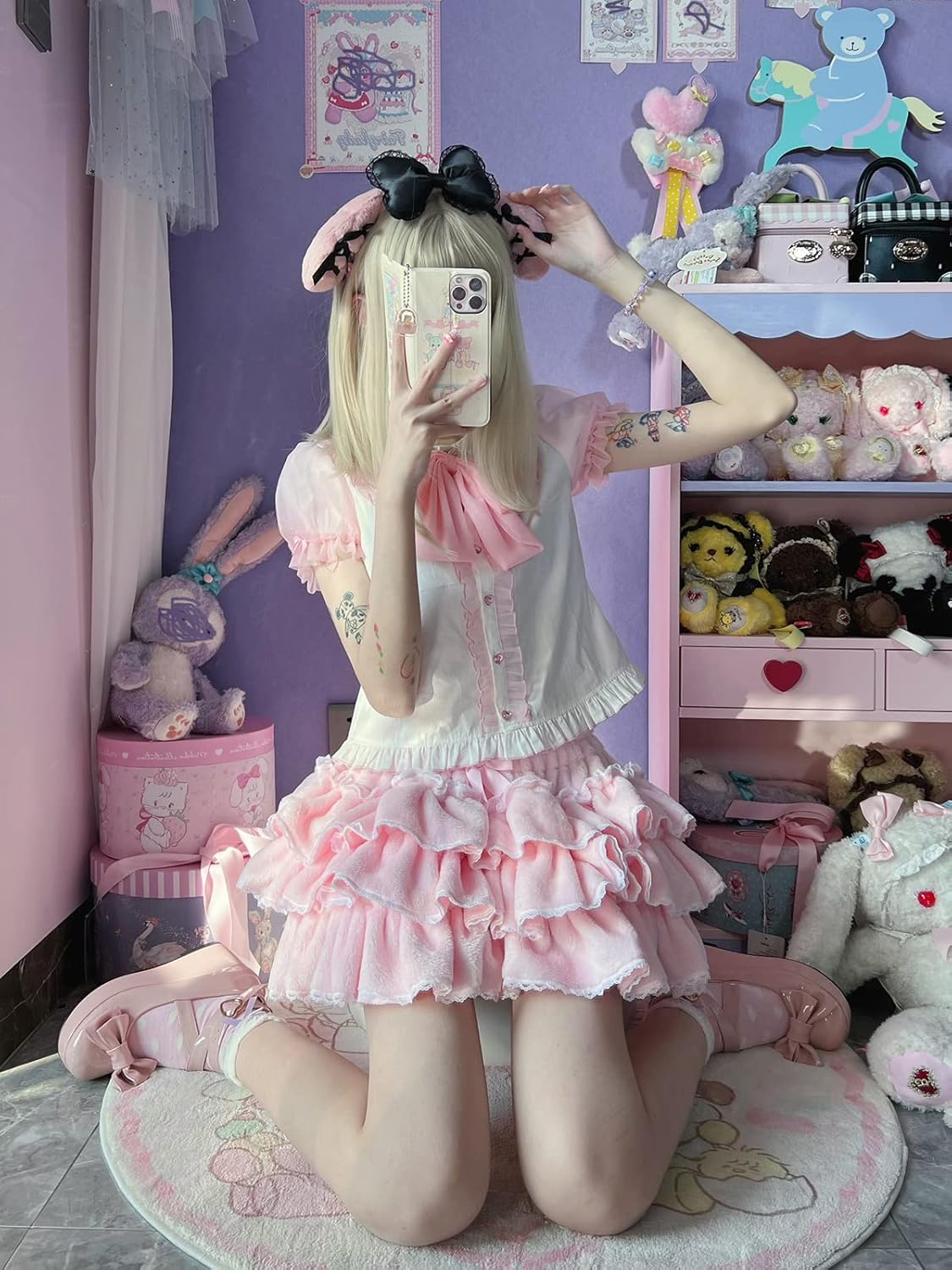 Women Lolita Bloomers Teens Cute Maid Tiered Ruffle Bloomer Shorts Kawaii Fuzzy Fluffy Pumpkin Pants Pettipants