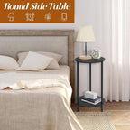 SEHERTIWY Small Round Side Table, 2 Tiers Farmhouse End Tables, Set of 2 Accent Tables for Small Spaces, Night Stands for Bedrooms Living Room, Coffee Tables with Storage Shelf, Black