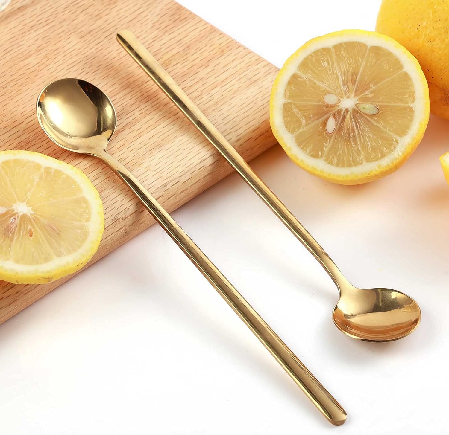4 PCS 6.7 Inches Coffee/ Tea Spoons Long Handle, Gold, Ice Tea, Espresso Stainless Steel Long Spoons for Stirring