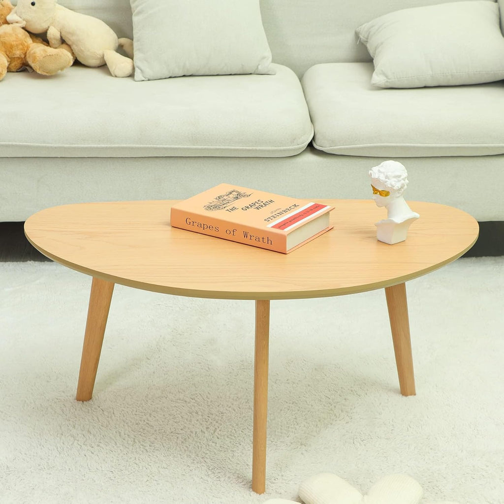 FIRMINANA Small Oval Coffee Table Mid Century Modern for Living Room Center Minimalist Display Coffe Table,Nature Wood,18.9" D x 33.47" W 15.75" H