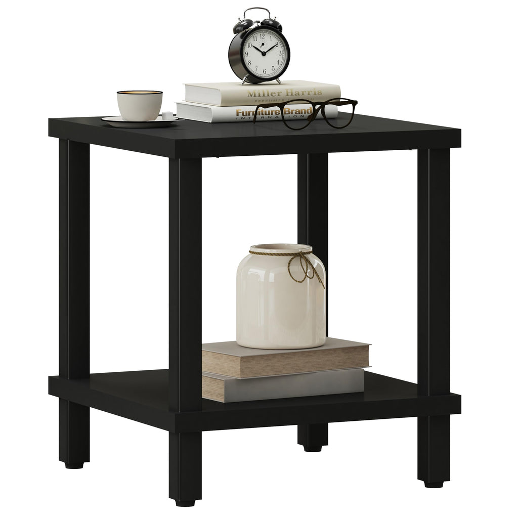 Large End Table Farmhouse Side Table Industrial Style Sofa Table Coffee Table Metal X Accent Wood End Table NightStand with Storage Shelf for Living Room Bedroom Black MLBZ16B