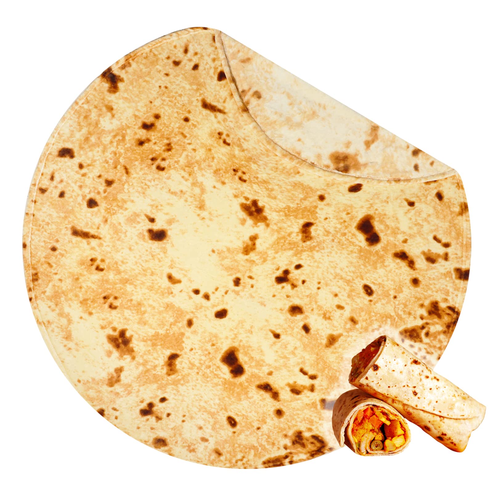 Bnuitland Burritos Tortilla Blanket, 300GSM Double Sided Giant Funny Gift Throw with Pouch, Realistic Novelty Super Soft Sofa Yellow Taco Food Blanket for Kids/Pets and Adults