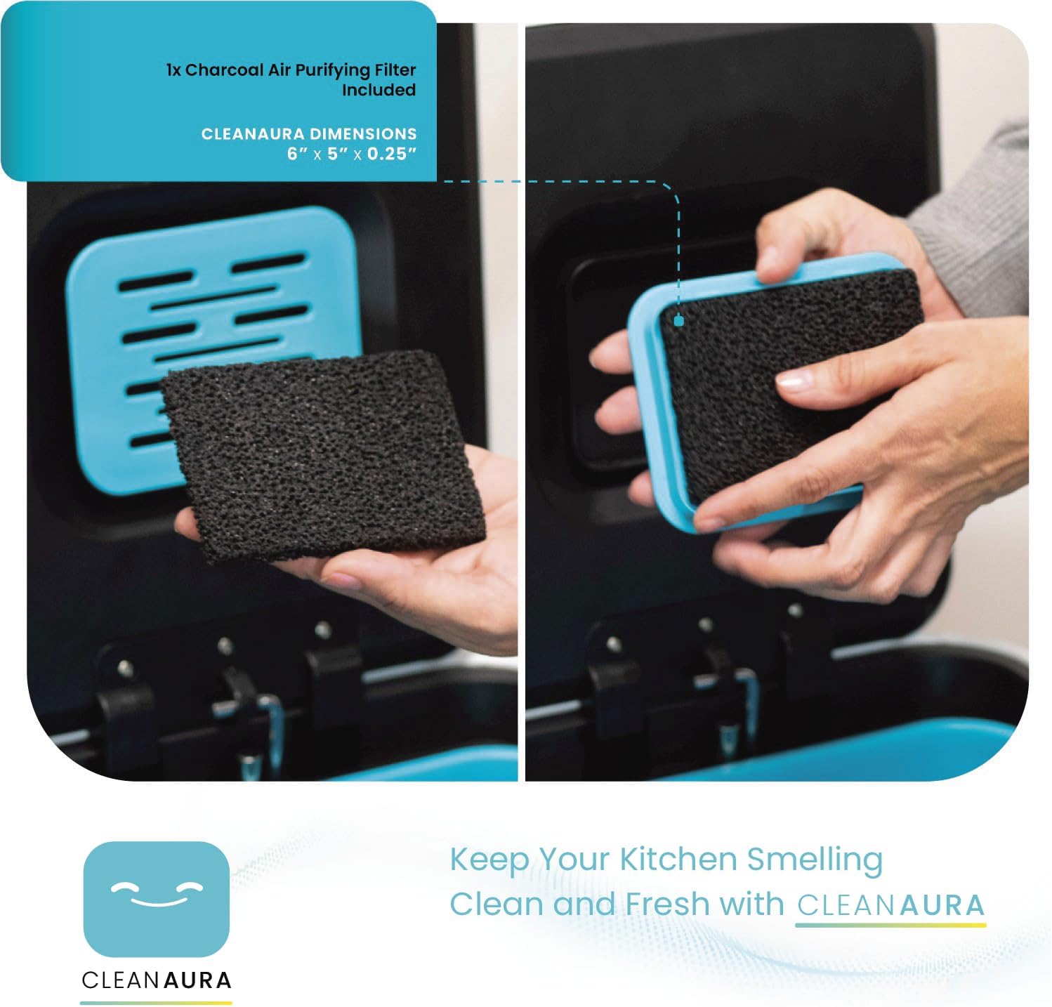 Home Zone Living 19 Gallon Kitchen Trash Can with Dual Compartments for Recycling, CleanAura Odor Control, Stainless Steel, Matte Black, 70 Liters Total