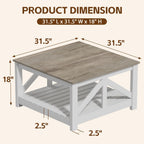 JUMMICO Square Coffee Table with Dual Storage Compartments, Modern Wood Cocktail Table for Living Room, Farmhouse Lounge & Office Reception (Gray & White)