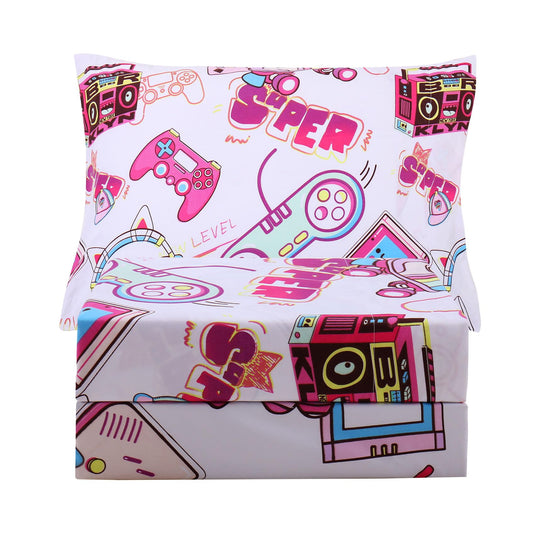 JSD Pink Unicorn Kids Sheet Set Twin Size, 3 Piece Girls Rainbow Printed Microfiber Bed Sheets Deep Pocket