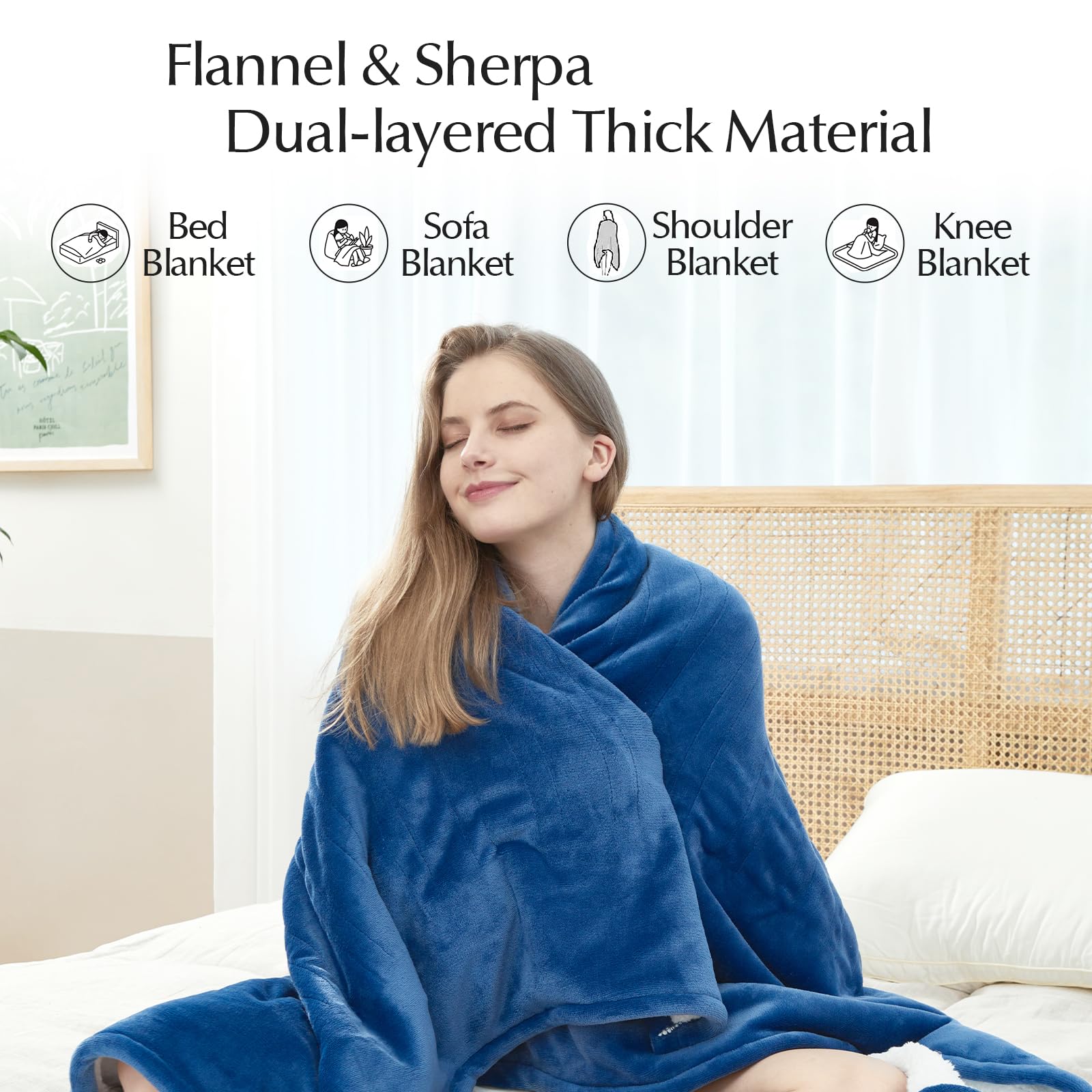 Heated Blanket Throw Size, Soft and Cozy Electric Heating Blanket for Bed, Automatic Safety System 6 Heating Levels & 4 Hours Auto-Off, 50" x 60" Dark Grey