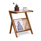 Tiita Rattan Side Table, Mid Century Nightstand, Bamboo Accent Bedside Tables, Glass Coffee Tables, Boho Wooden End Table with Storage for Small Space, Living Room and Bedroom