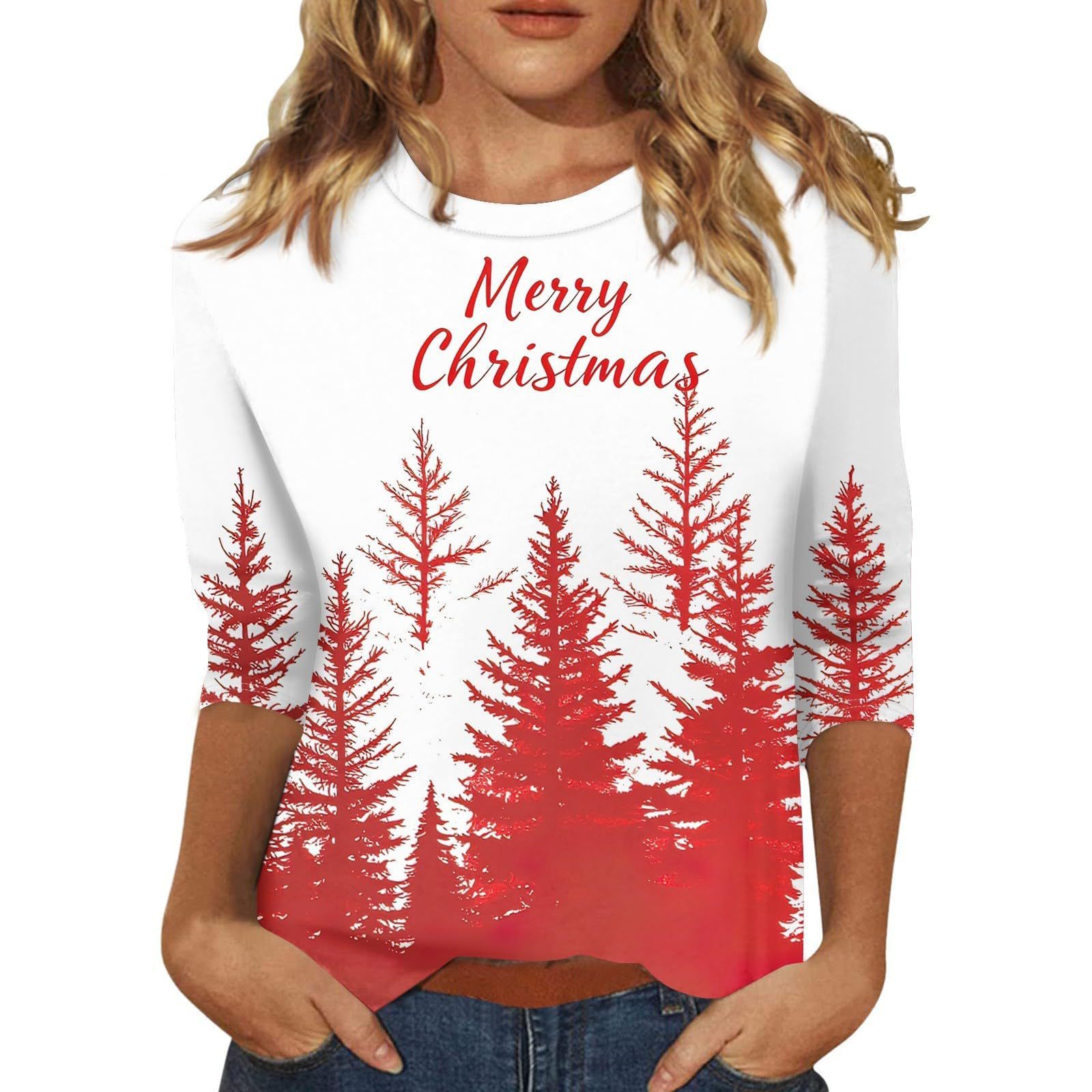 Christmas Round Neck 34 Sleeves T-shirt