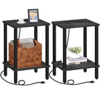 TUTOTAK End Table with Charging Station, Side Table with USB Ports and Outlets, Nightstand, 2-Tier Storage Shelf, Sofa Table for Small Space TB01BB040