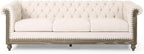 Merax Chesterfield Sofa, Retro Style Upholstered 3 Seater Rolled Arm Couch for Living Room Bedroom Office, Beige