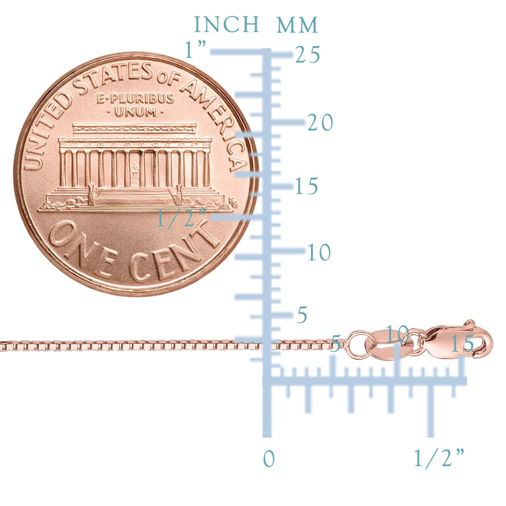 14k Roségold Massiv Echtgold Spiegel Box Kettenhalskette, 0,6 mm, 18"