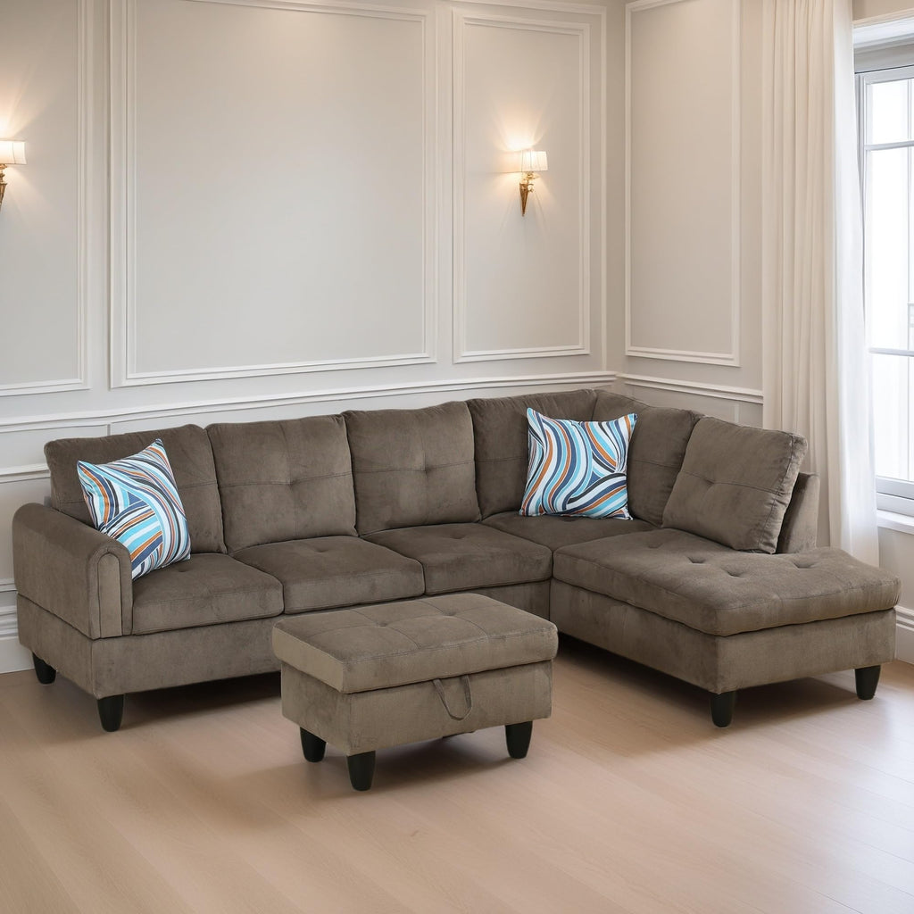 Leather Sectional Couch, Modern L Shaped Couches for Living Room, Comfy 4 Seat Modular Sectional Sofa with Ottoman Storage for Bedroom Apartment, Black