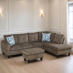 Leather Sectional Couch, Modern L Shaped Couches for Living Room, Comfy 4 Seat Modular Sectional Sofa with Ottoman Storage for Bedroom Apartment, Black