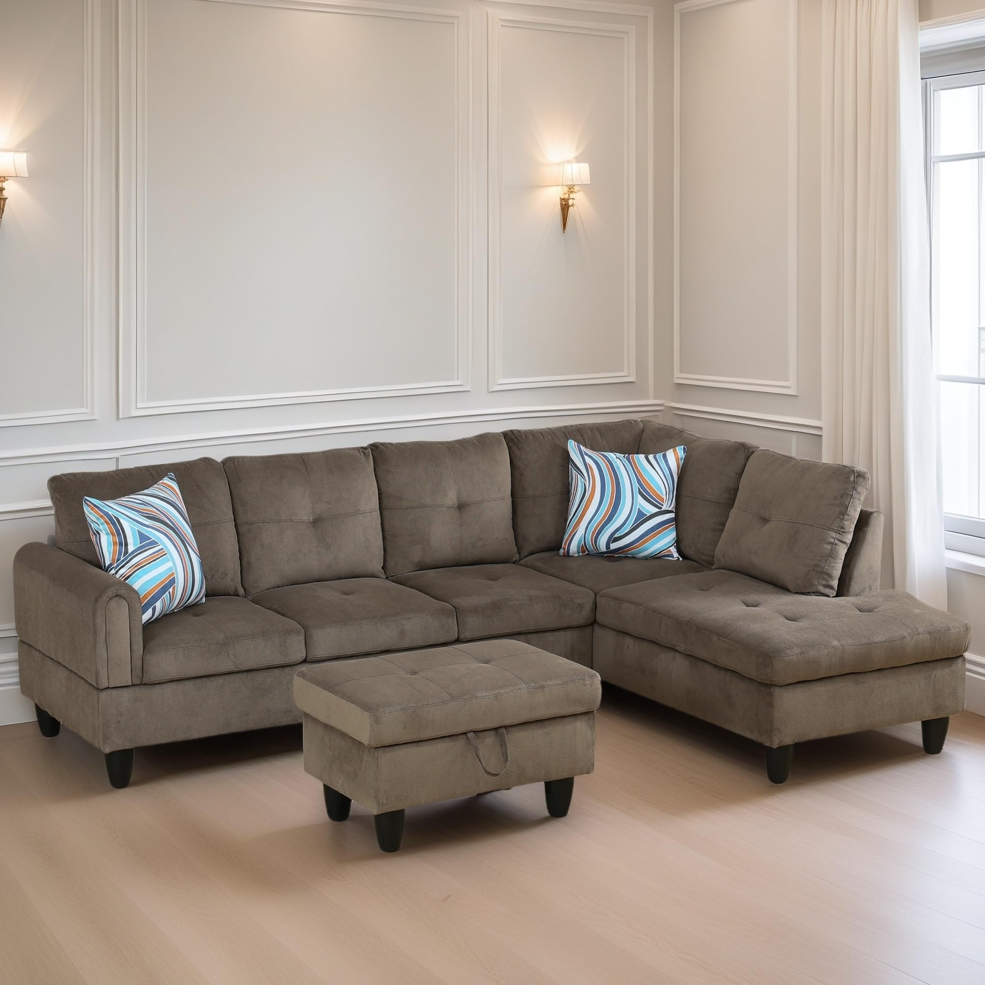 Leather Sectional Couch, Modern L Shaped Couches for Living Room, Comfy 4 Seat Modular Sectional Sofa with Ottoman Storage for Bedroom Apartment, Black