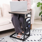 AMHANCIBLE C Shaped End Table with Charging Station, TV Tray Set of 2, Couch Tables with Storage Bag, Slide Under Sofa Side Table with USB Ports and Outlets for Living Room, Grey HET04CGY