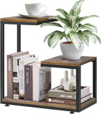 G-Shaped Side Table with Thick Metal Frame, 3-Tier End Table for Sofa Bedside Table with Storage, Corner Table Coffee Table for Bedroom Living Room Kitchen (Rustic Brown)