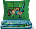 Jay Franco Kids Duvet Cover Set – 3 Piece Super Soft Bedding with Sham Pillowcase, Cover ONLY Comforter Not Included, Blue - Minecraft, Full