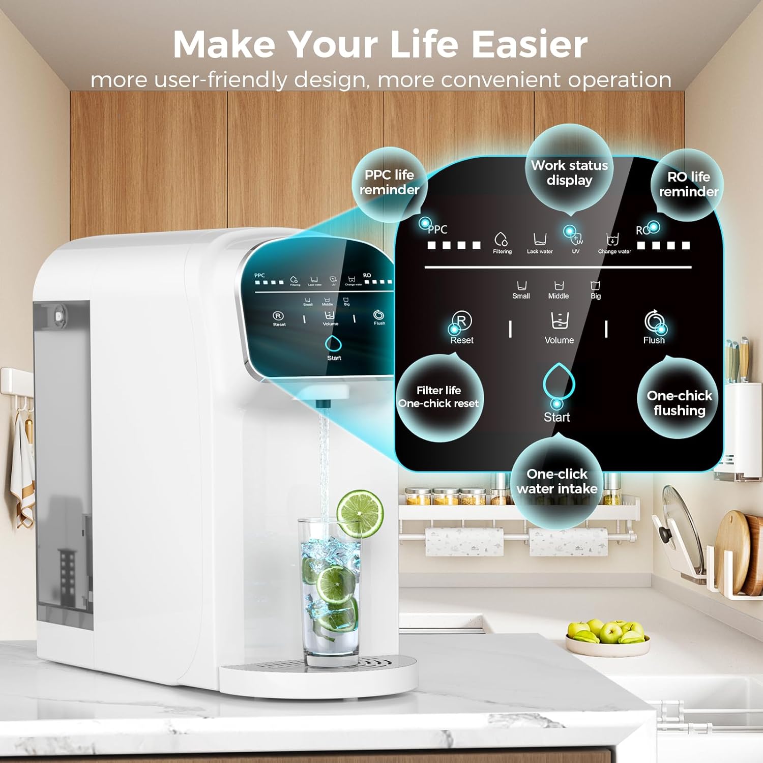 UV Reverse Osmosis Water Filter Countertop, 5-Stage RO Water Filtration System, 5:1 Pure to Drain, No Installation Required, Portable Water Purifier for Home Kitchen