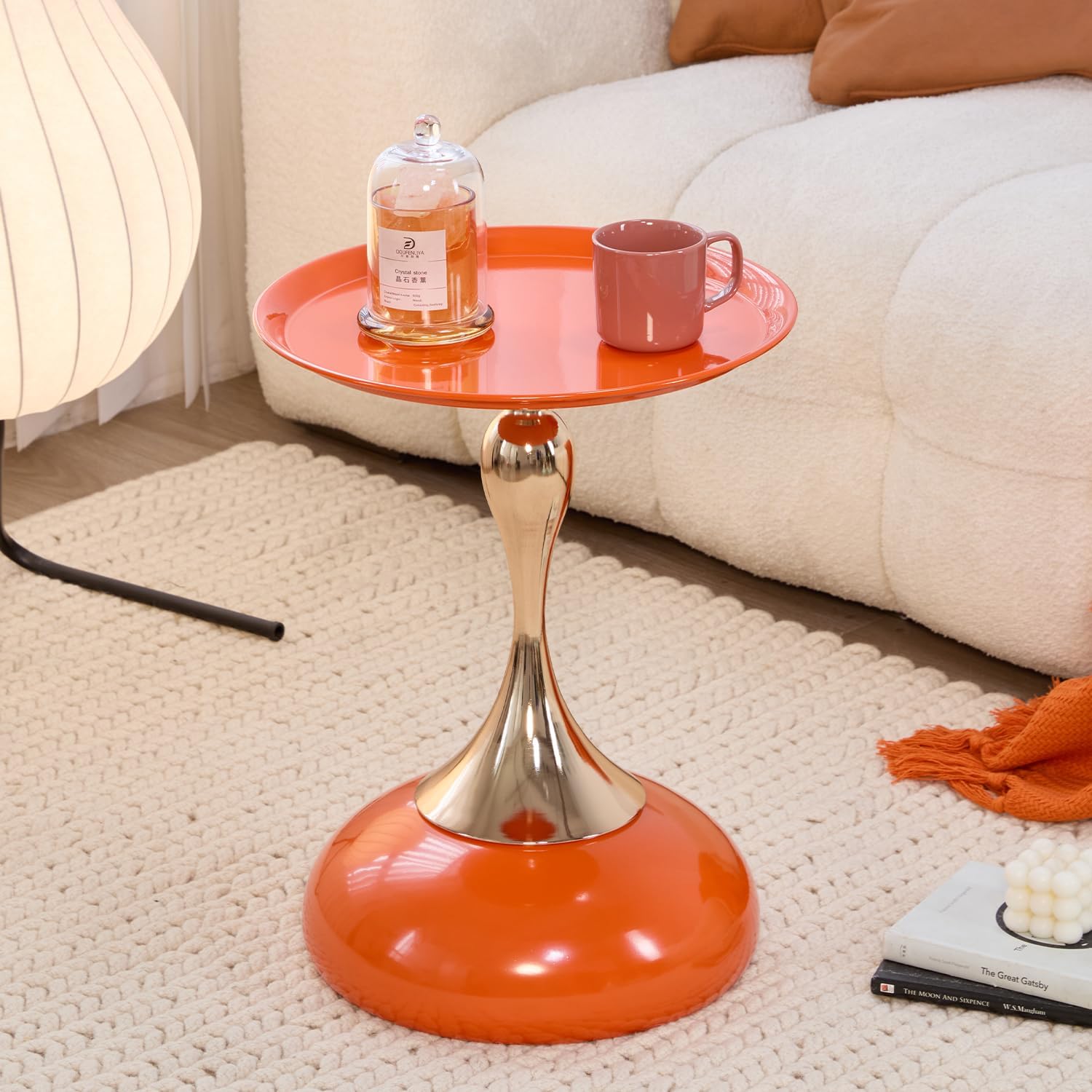 Stylish Hourglass Side Table - Contemporary Design for Living Rooms, Cafes, Dining Areas, Bedrooms, and Outdoor Spaces - Perfect Accent Piece for Any Decor (1, Hermes Orange)