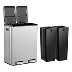SUPER DEAL Kitchen Trash Can 16 Gallon 60L Dual Stainless Steel Garbage and Recycling Can with Foot Pedal for Kitchen, Living Room, Office, Removable Inner Buckets Soft Close Lid Odor Proof, Silver