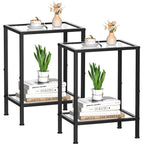 Gold Side Table, Tempered Glass End Table, 2-Tier Nightstands with Open Shelves, Small Coffee Table with Modern Style, Accent Table Small Table Sofa Table for Living Room, Bedroom