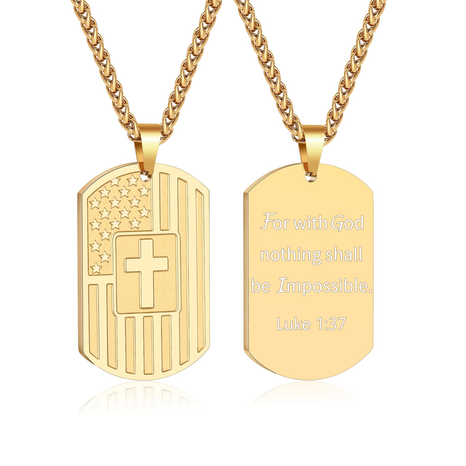 DuoDiner Graduation Gifts-American Dog Tag Necklace Bible Verse Pendant, First Communion Baptism Confirmation Religious Graduation Gifts for Him Boys Men Kids Teens Dad