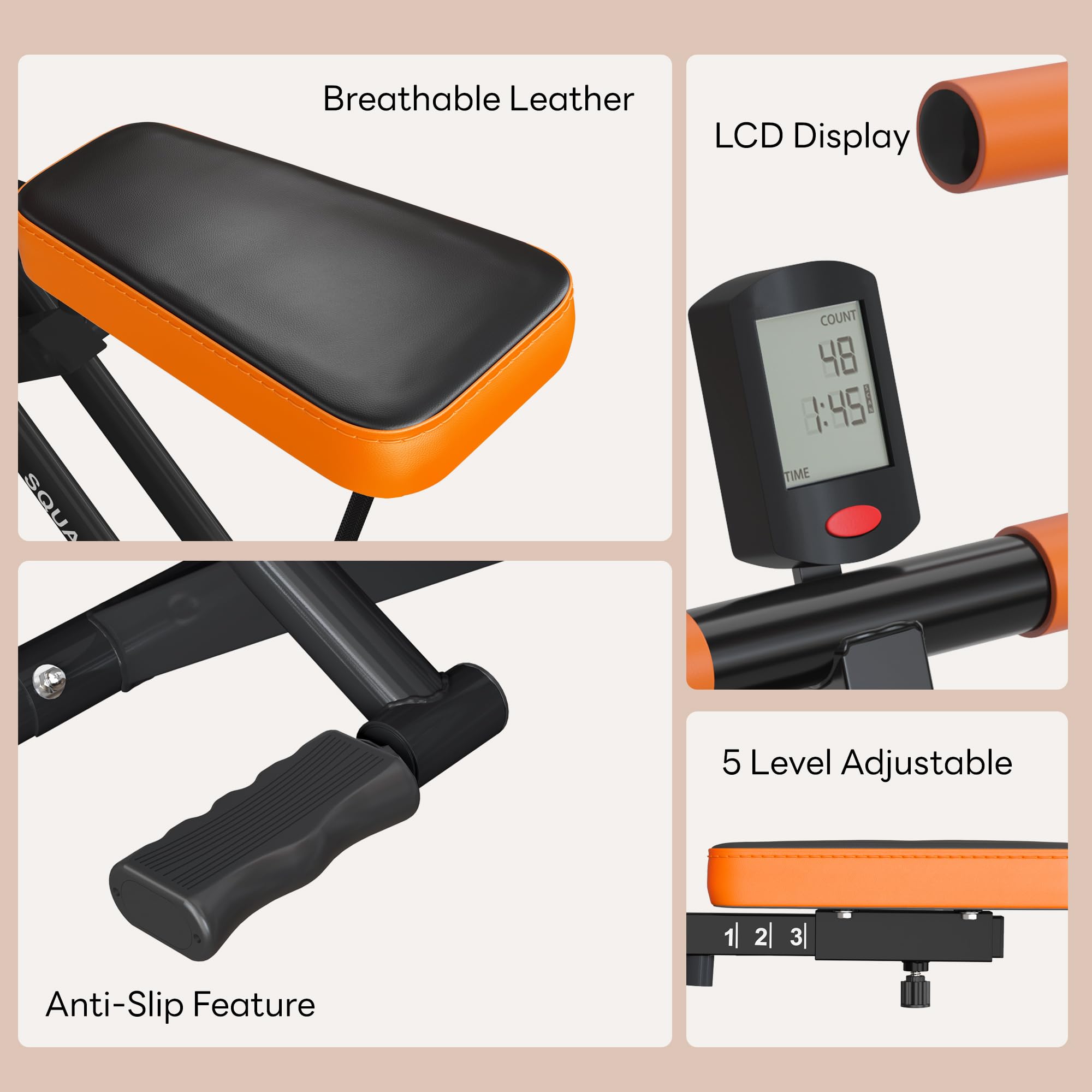 SogesPower Squat Machine for Home Gym, Squat Rowing Machine with Adjustable Resistance and Optional Full Motion, Squat Assist Trainer for Glutes & Legs Workout, Up to 330lbs, Orange