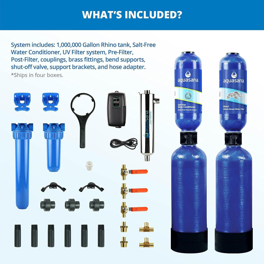 Aquasana Whole House Water Filter System | 1,000,000 Gallons | Salt-Free Softener Alternative | UV, Carbon & KDF | Tackles up to 99.99% Chlorine, Bacteria, Viruses, Sediment & Scale | EQ-1000-AST-UV