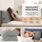 Huatean Home Headboard Pillow Queen, Backrest Triangular Wedge Pillow Headboard Queen, Large Cushion Headboard Wedge Pillows for Sitting in Bed, Daybed Bolster Pillow Headboard for Back Support, Gray