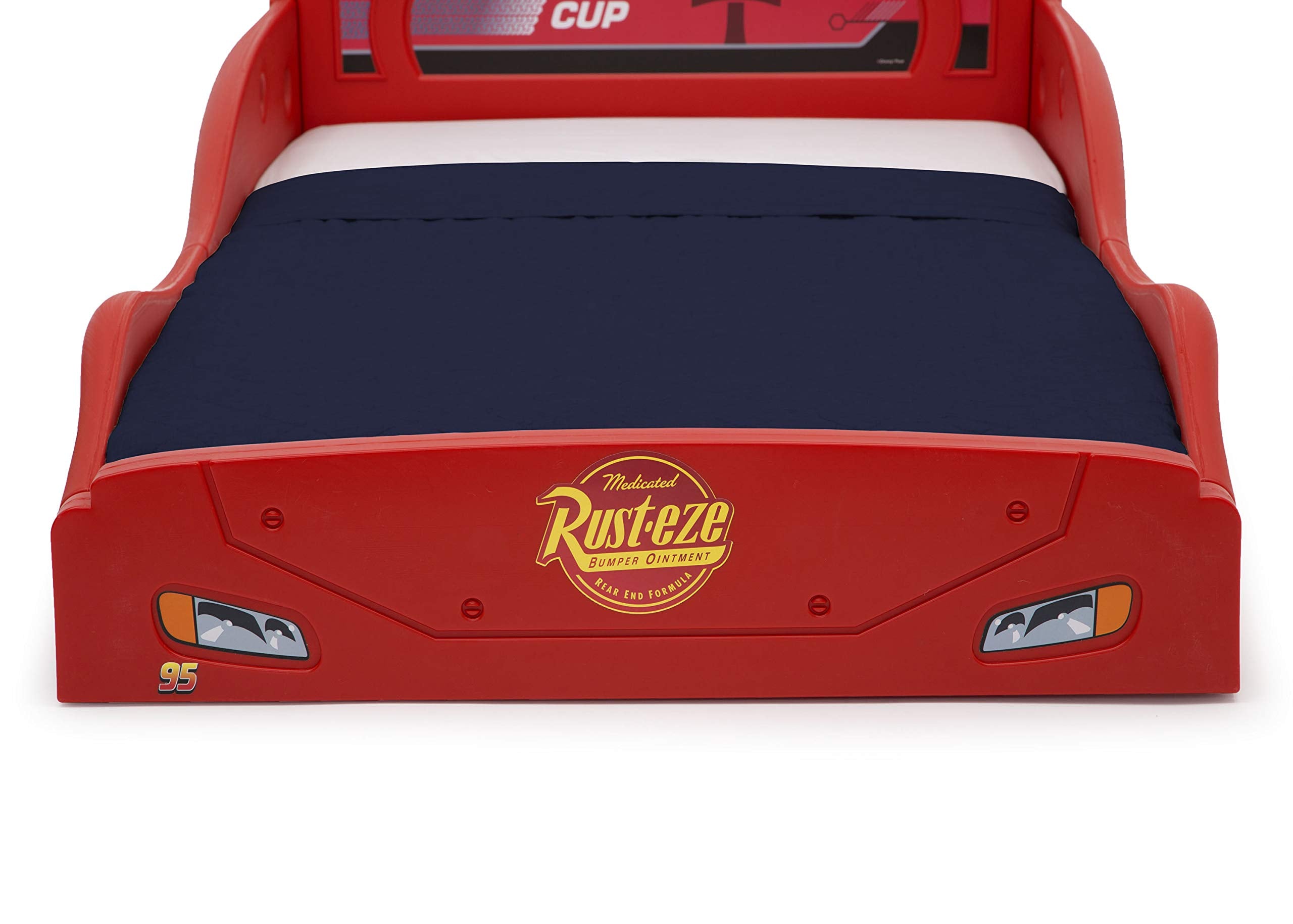 Delta Children Disney Pixar Cars Lightning McQueen Race Car Sleep and Play Toddler Bed with Attached Guardrails