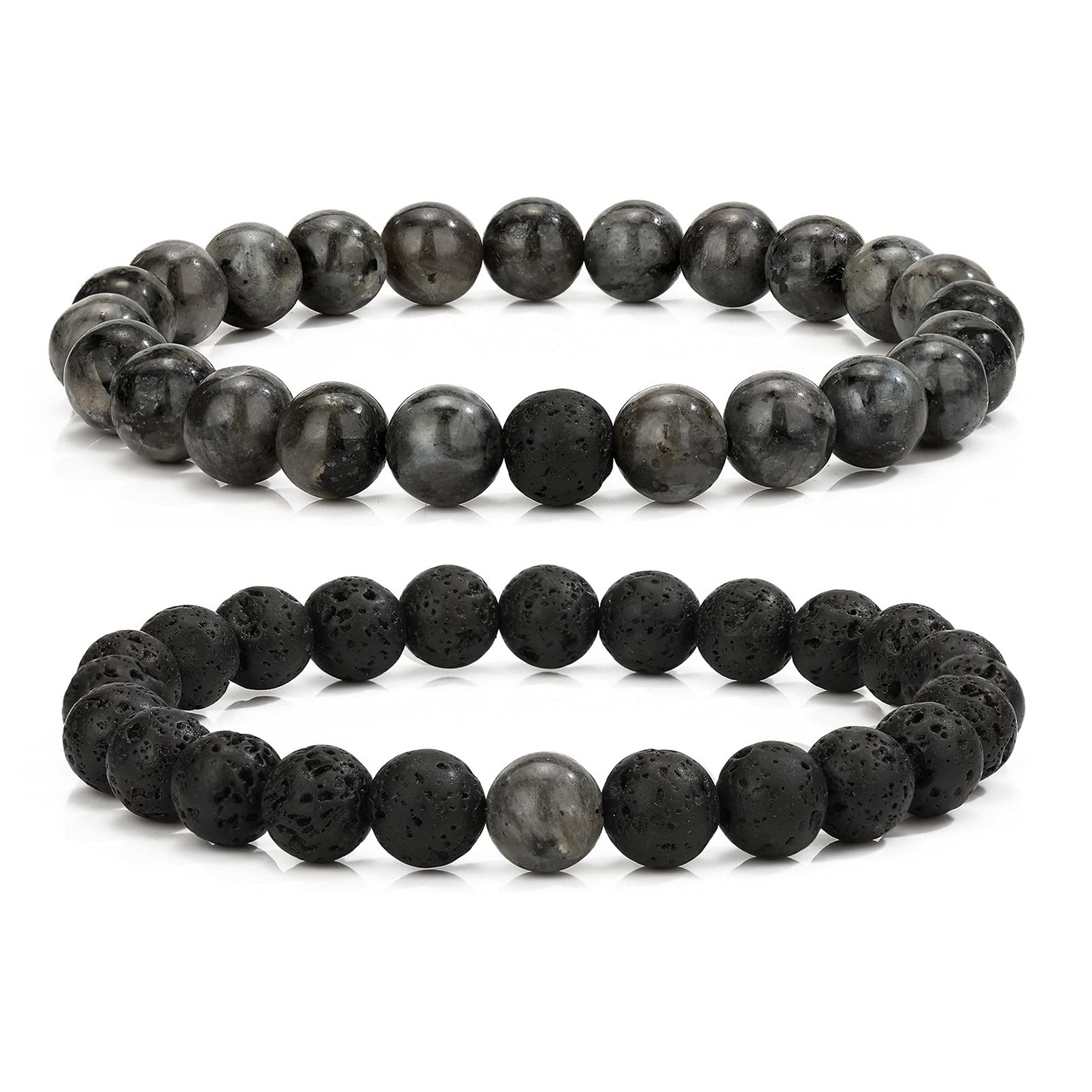 MengPa Mens Beaded Bracelets Couples Matching Bracelet Set Lava Rock Beads for Women Stone Jewelry